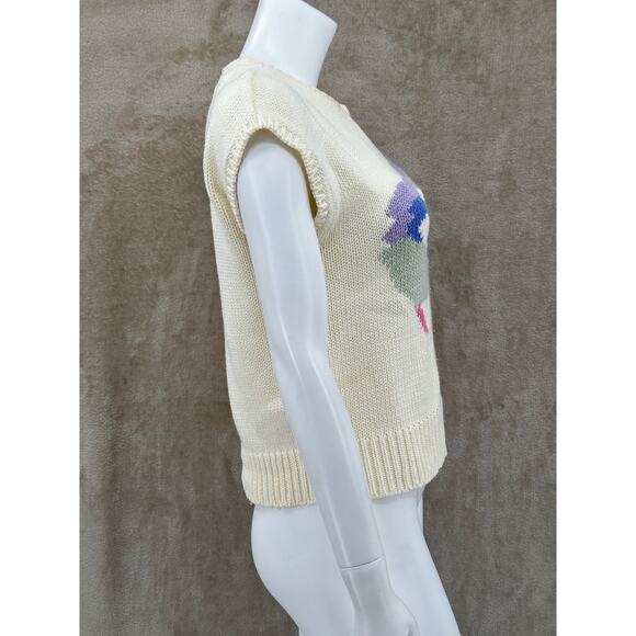 Jimmy Garcia Sweater Womens Small‎ Knit Cream Floral Hand Loomed Cottage Artsy - Picture 3 of 12